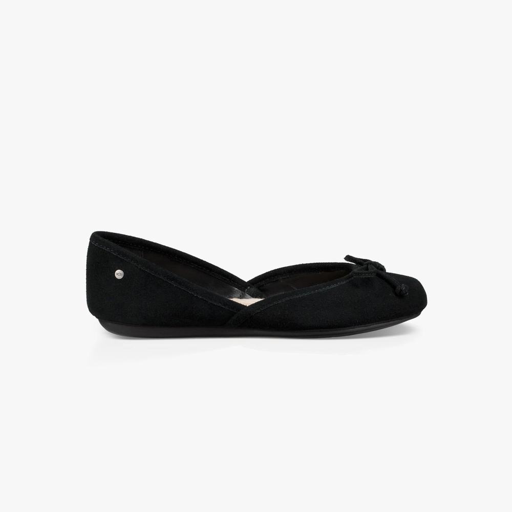 Chausson UGG Lena Flat Slip-On Femme Noir Soldes 514YSBFR